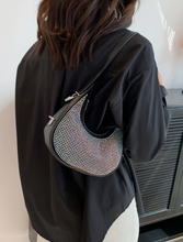 Load image into Gallery viewer, PU Rhinestone-Embellished Double-Zip Half Moon Crescent Shoulder Bag
