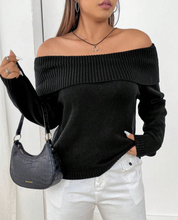 Load image into Gallery viewer, Foldover Off Shoulder Crop Sweater
