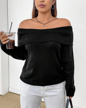 Load image into Gallery viewer, Foldover Off Shoulder Crop Sweater
