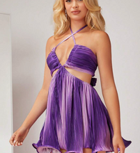 Load image into Gallery viewer, Ombre Cut Out Tie Back Pleated Dress
