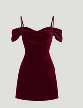 Load image into Gallery viewer, Cold Shoulder Ruched Velvet Dress

