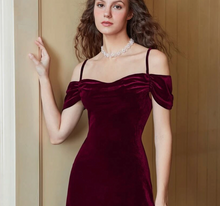 Load image into Gallery viewer, Cold Shoulder Ruched Velvet Dress
