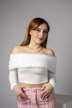 Load image into Gallery viewer, CREAM KNIT FAUX FUR TRIM BARDOT TOP
