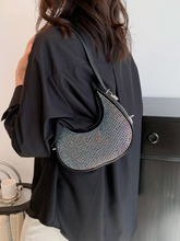 Load image into Gallery viewer, PU Rhinestone-Embellished Double-Zip Half Moon Crescent Shoulder Bag
