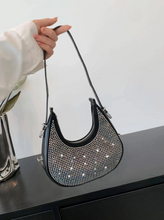 Load image into Gallery viewer, PU Rhinestone-Embellished Double-Zip Half Moon Crescent Shoulder Bag
