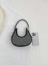 Load image into Gallery viewer, PU Rhinestone-Embellished Double-Zip Half Moon Crescent Shoulder Bag
