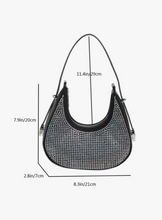 Load image into Gallery viewer, PU Rhinestone-Embellished Double-Zip Half Moon Crescent Shoulder Bag
