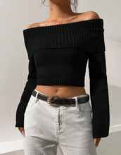 Load image into Gallery viewer, Foldover Off Shoulder Crop Sweater
