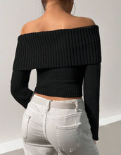 Load image into Gallery viewer, Foldover Off Shoulder Crop Sweater
