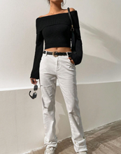 Load image into Gallery viewer, Foldover Off Shoulder Crop Sweater
