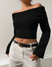 Load image into Gallery viewer, Foldover Off Shoulder Crop Sweater
