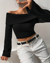 Load image into Gallery viewer, Foldover Off Shoulder Crop Sweater
