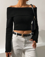 Load image into Gallery viewer, Foldover Off Shoulder Crop Sweater
