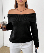 Load image into Gallery viewer, Foldover Off Shoulder Crop Sweater
