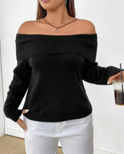 Load image into Gallery viewer, Foldover Off Shoulder Crop Sweater
