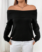 Load image into Gallery viewer, Foldover Off Shoulder Crop Sweater
