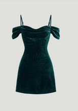 Load image into Gallery viewer, Cold Shoulder Ruched Velvet Dress
