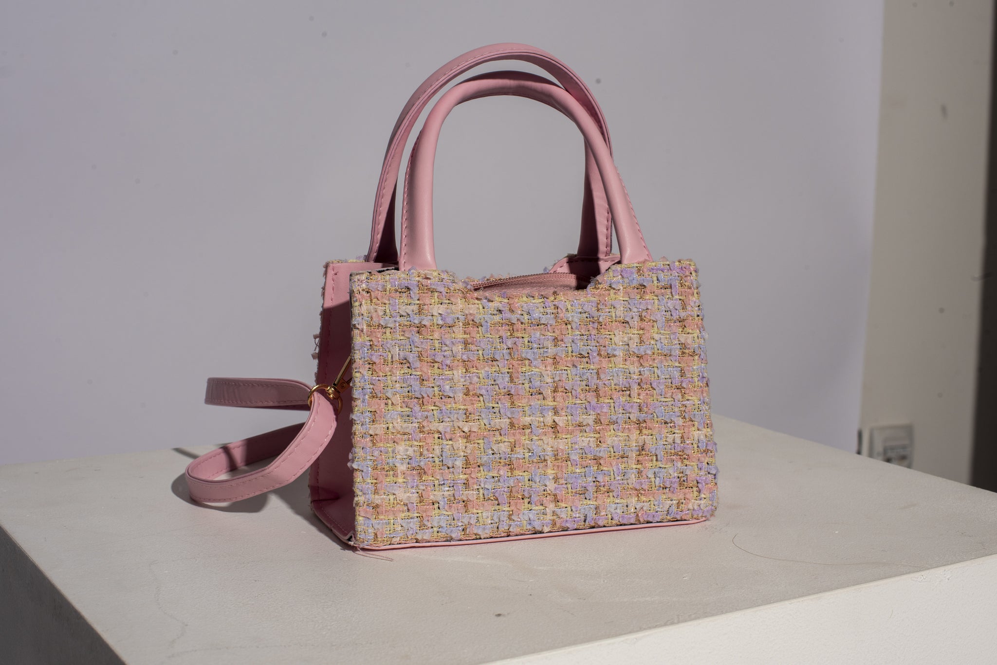 Mini Square Bag Fashionable Plaid Pattern Turn Lock Flap Chain For Daily  Life